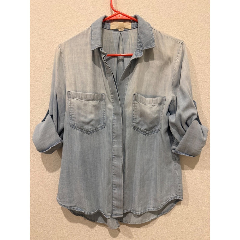 Cloth & Stone Blue Chambray Button Down Split Back Roll Tab Sleeves Women's XS‎